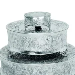 Benzara Silver Aluminum Cake Stand Set of 4 - Assorted Sizes with Intricate Carved Embossed Pattern thumbnail 4