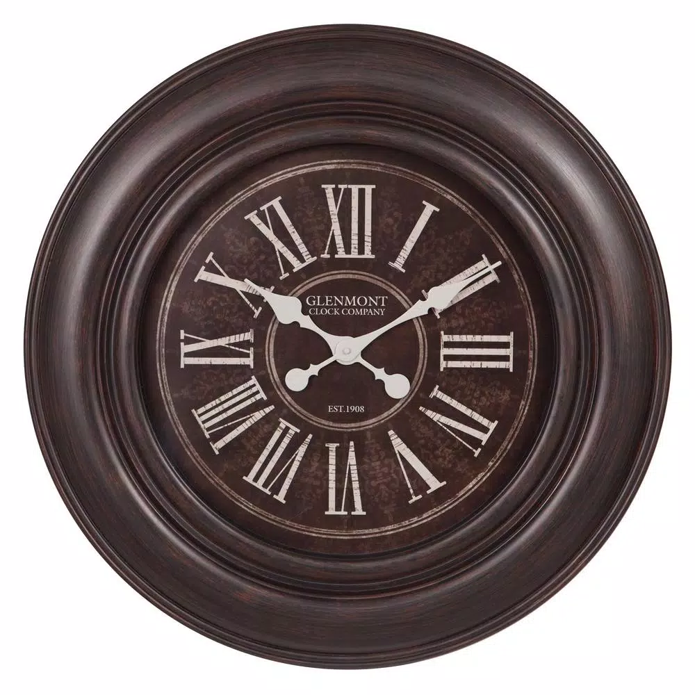 Pinnacle Glenmont 30 in. Oil Rubbed Bronze Wide Framed Roman Numeral Wall Clock