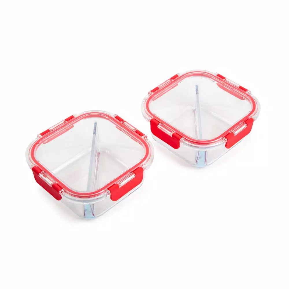 Core Kitchens 23 oz. Divided Glass Food Storage Container Set with Lids, 2-Pack