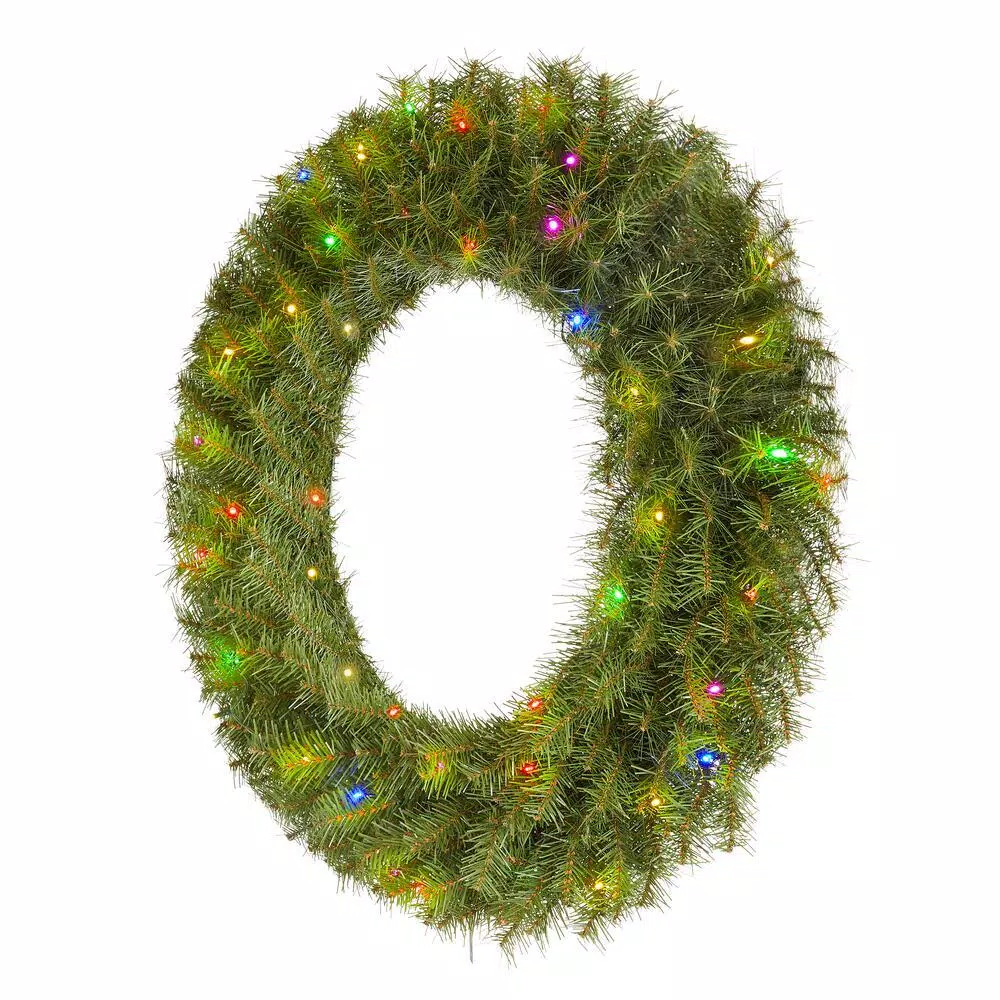 Home Accents Holiday 32 in. Norwood Fir Artificial Wreath with 50 Multi-Color LED Lights