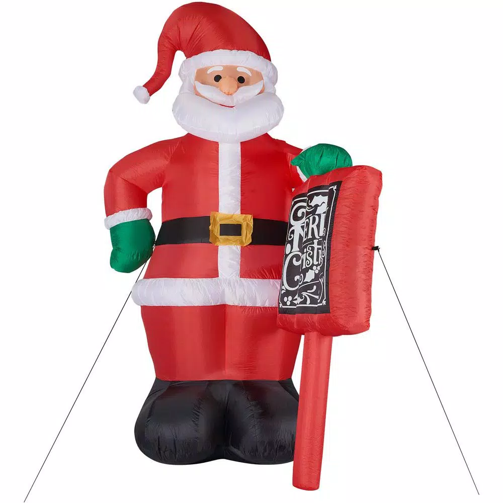 Fraser Hill Farm 10 ft. Santa Claus with Sign Christmas Inflatable with White Lights