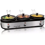 MegaChef 7.5 Qt. Stainless Steel Slow Cooker & Buffet Server with 3 Ceramic Crocks thumbnail 1