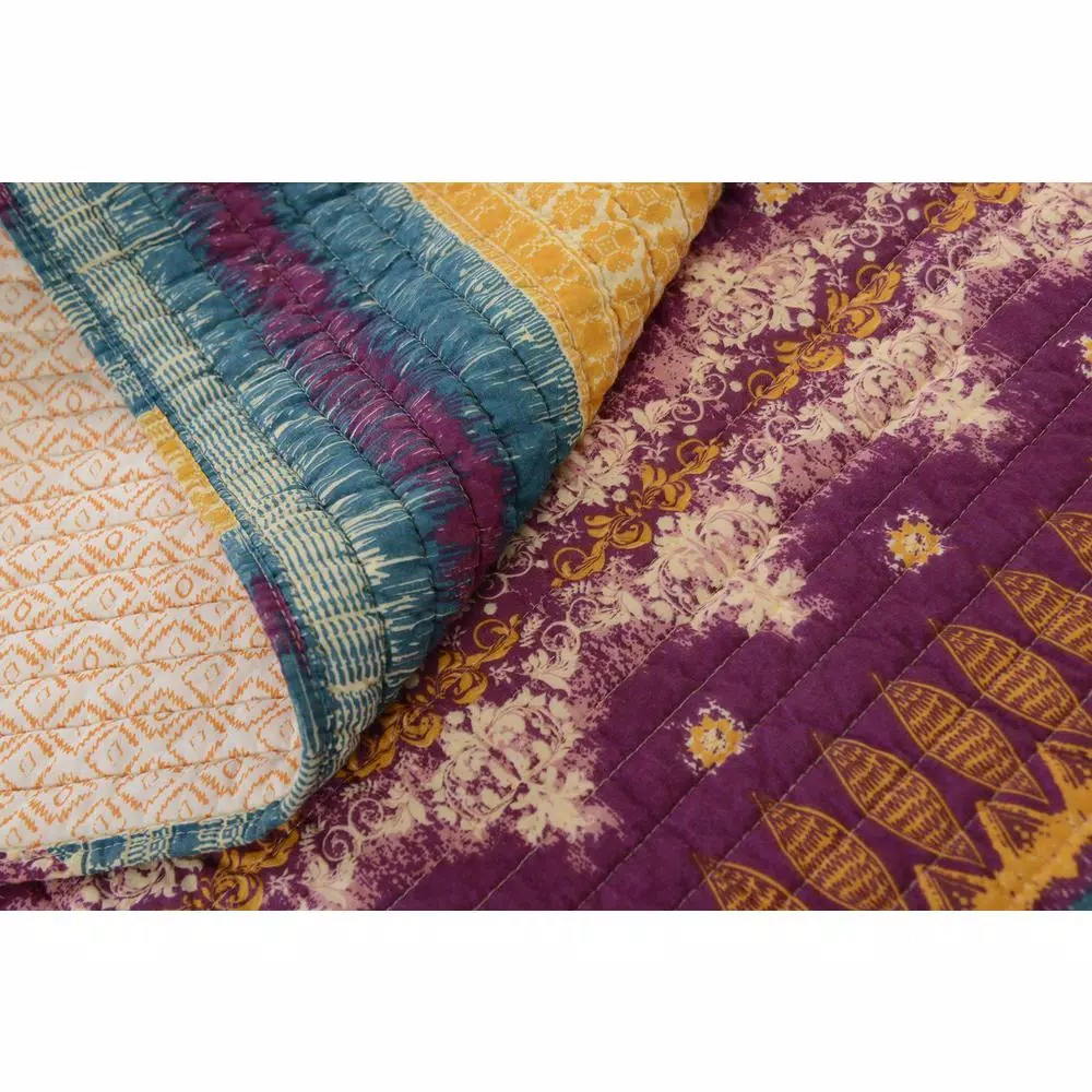 Greenland Home Fashions Southwest Multicolored Quilted Cotton Throw Blanket, Reversible Native American Motif