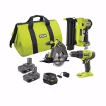 RYOBI 18V ONE+ Cordless 3-Tool Combo Kit with Drill/Driver, Circular Saw, and AirStrike 18-Gauge Brad Nailer thumbnail 1