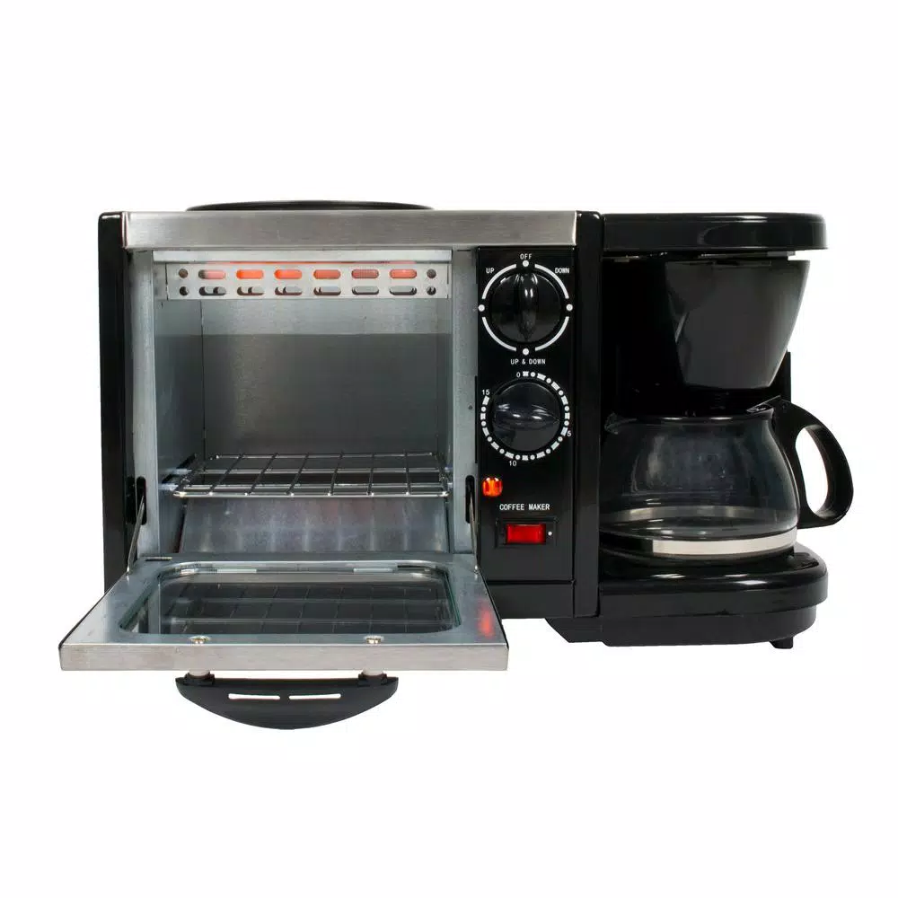 SPT 3-in-1 Breakfast Center - Toaster Oven, Coffeemaker, and Frying Pan, 1450W, Black