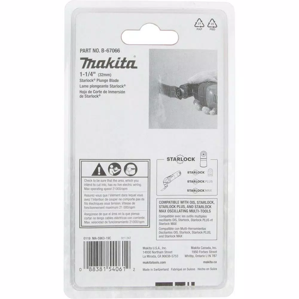 Makita 1-1/4 in. Starlock Plunge Blade, 18 TPI High Carbon Steel