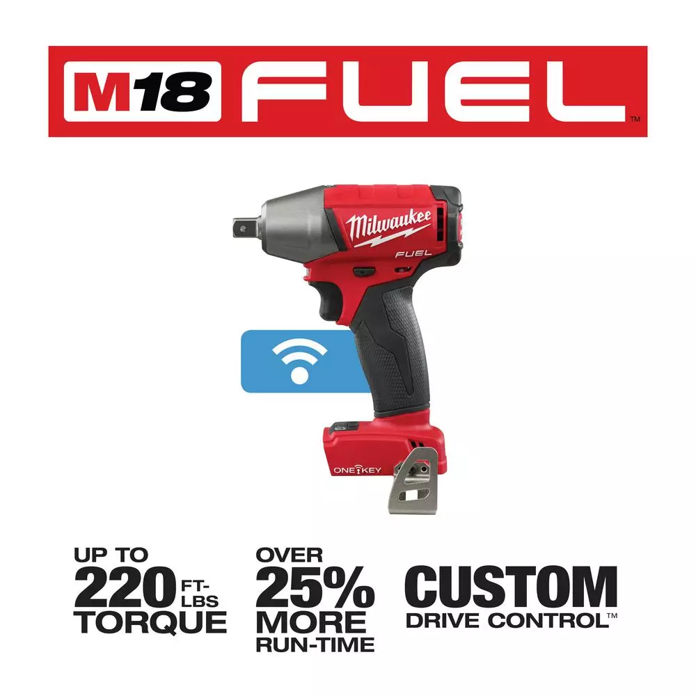 Milwaukee M18 FUEL 1/2 in. Compact Impact Wrench with Pin Detent, ONE-KEY, Brushless, Tool-Only