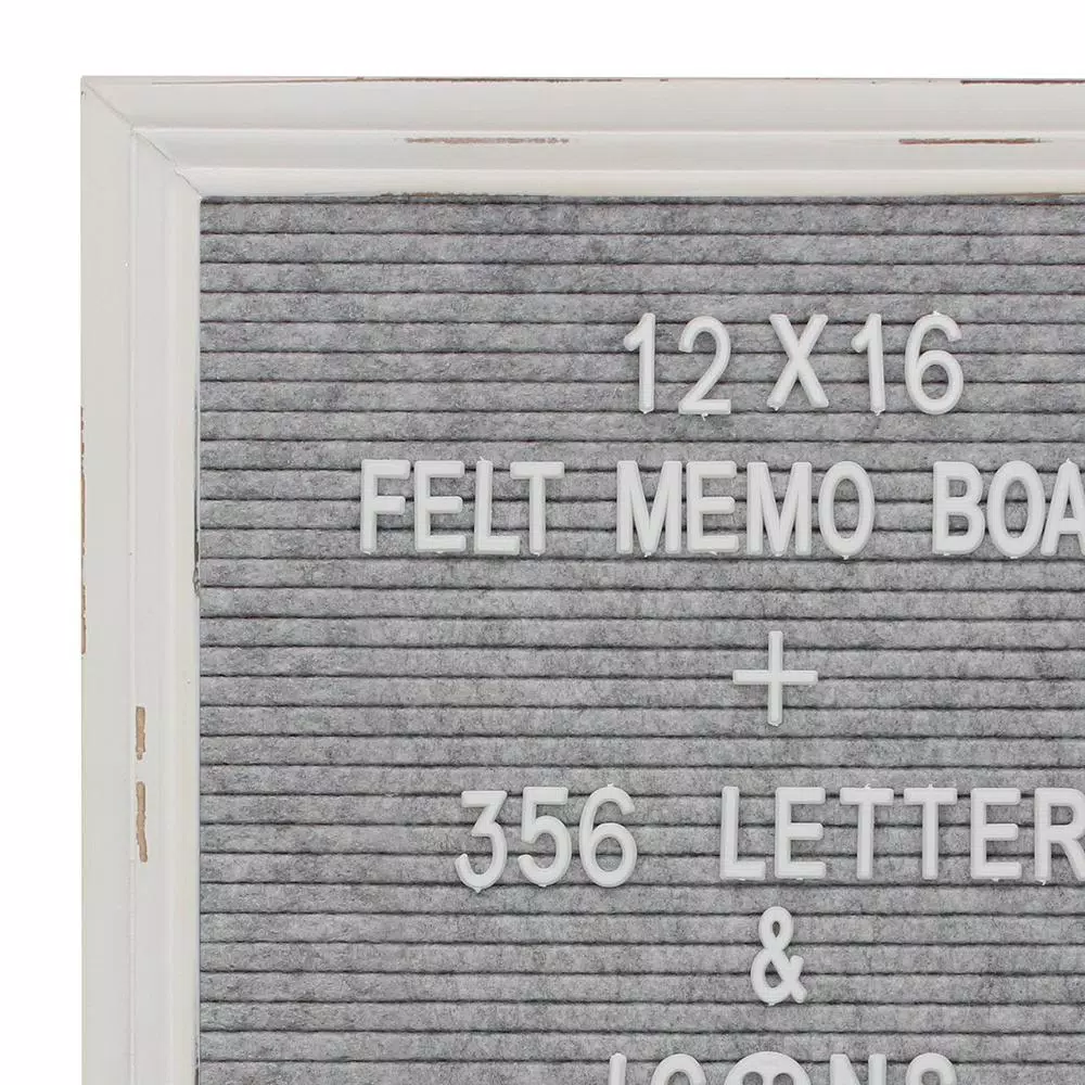 Stonebriar Collection Stonebriar Gray Felt Memo Board with White Wash Wooden Frame and 356 Letter Kit