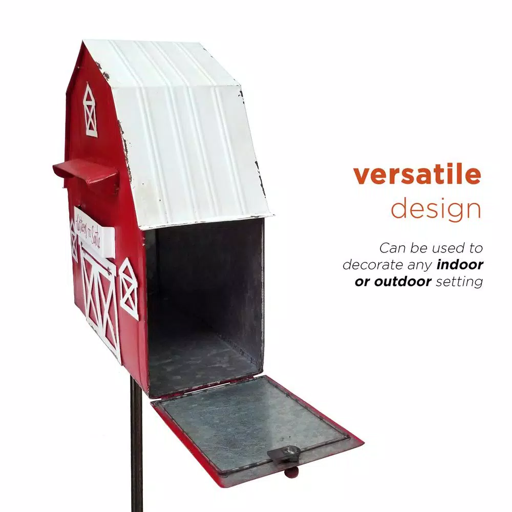 Alpine Corporation 54 in. Metal Letters to Santa Red Barnhouse Mailbox Garden Stake