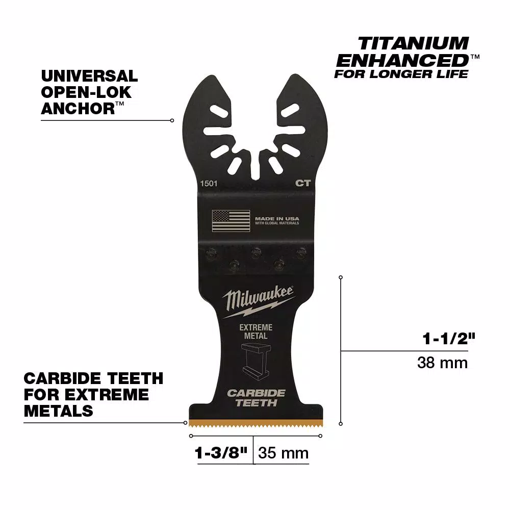 Milwaukee 1-3/8 in. Carbide Universal Fit Extreme Metal Cutting Oscillating Multi-Tool Blades, 10-Pack