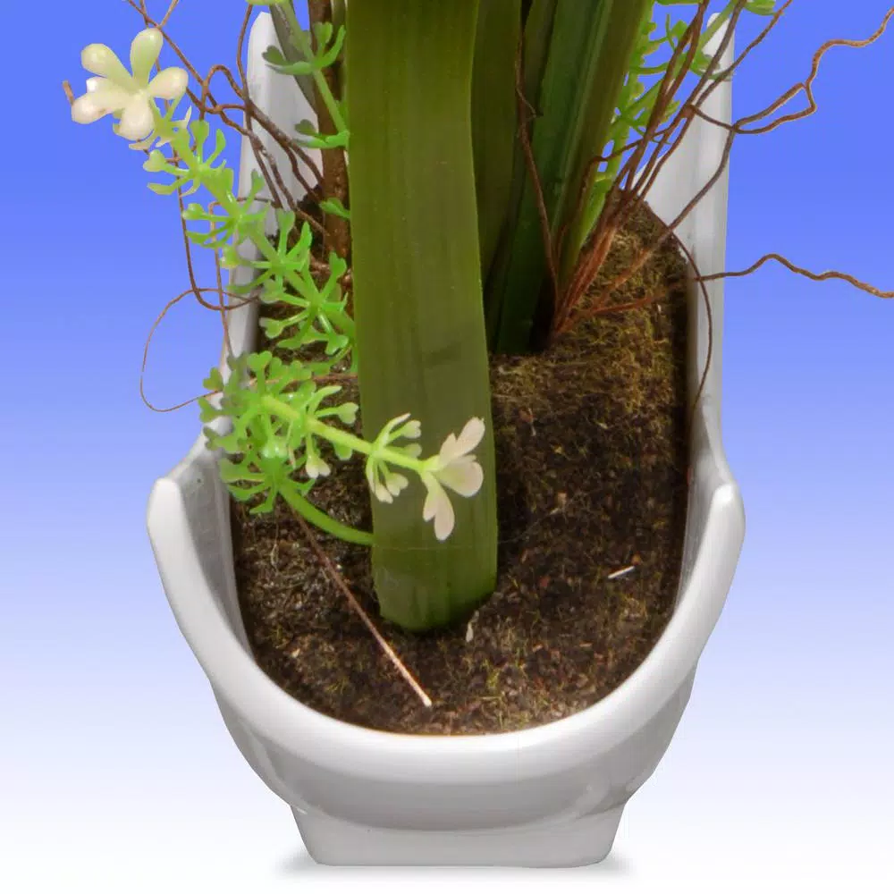 National Tree Company Artificial Yellow Orchid Floral Arrangement in White Oriental Ceramic Pot