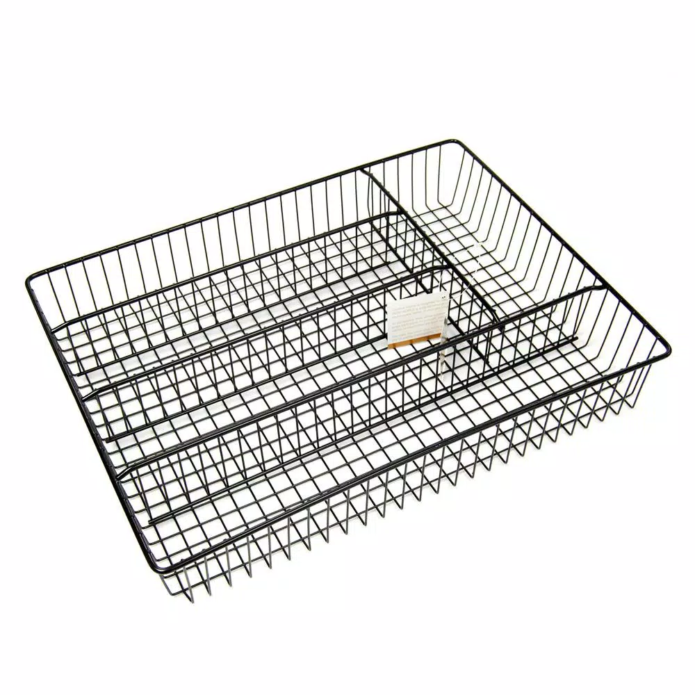 Creative Home Black Powder Coated Iron 5-Compartment Cutlery Tray & Utensil Organizer, Large