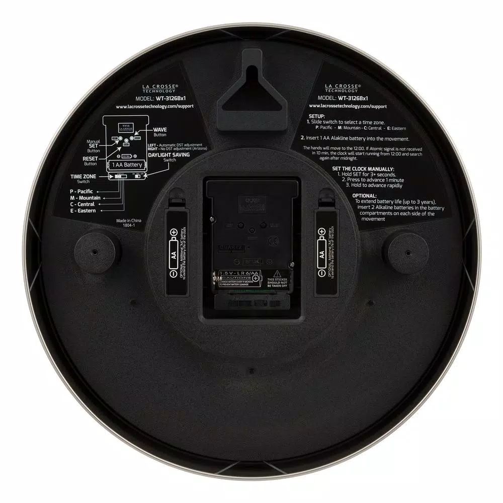 La Crosse Technology 12 in. Round Atomic Analog Wall Clock with Stainless Steel Frame