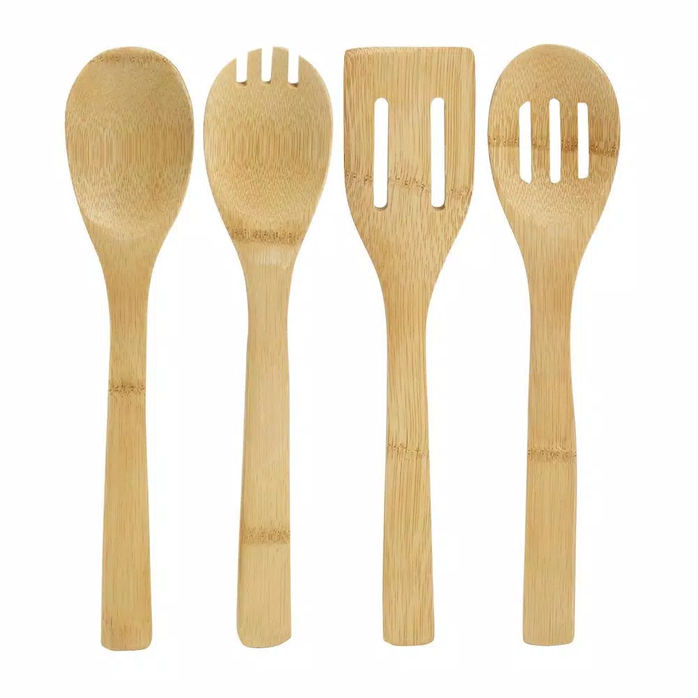Basic Essentials 8-Piece Orange Ceramic Kitchen Utensil Set with Bamboo Utensils and Crock