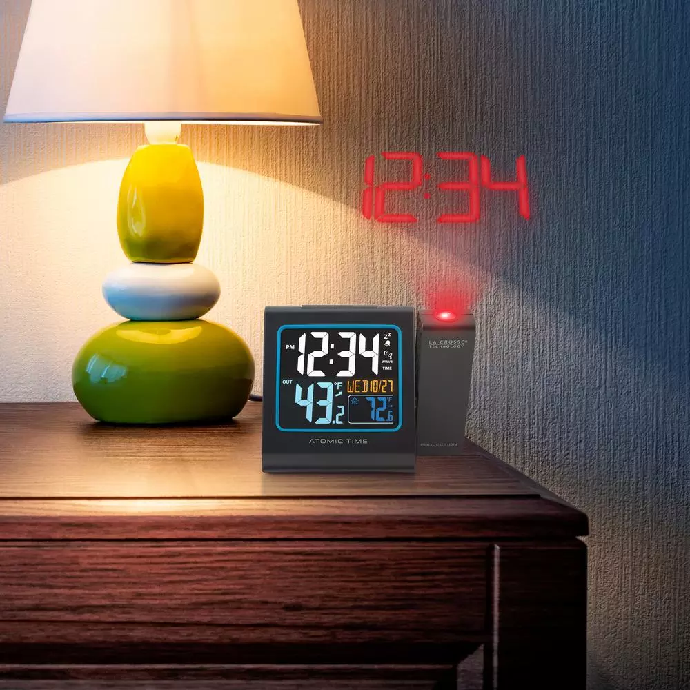 La Crosse Technology 5 in. Color Projection Atomic Digital Alarm Clock with Wireless Outdoor Sensor