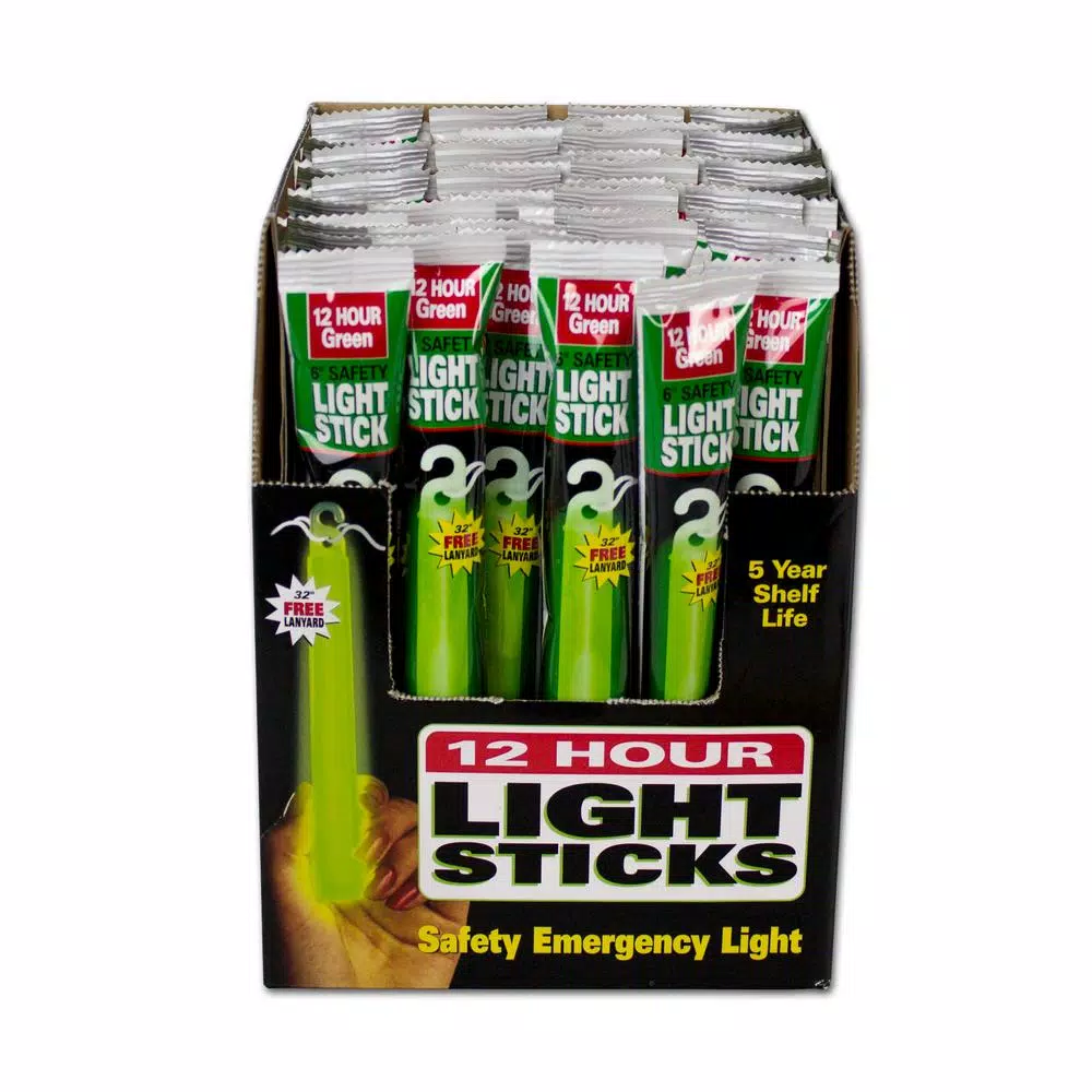 Ready America 12-Hour Green Safety Light Sticks, 48-Pack - Waterproof Chemical Glow Sticks for Emergency Kits