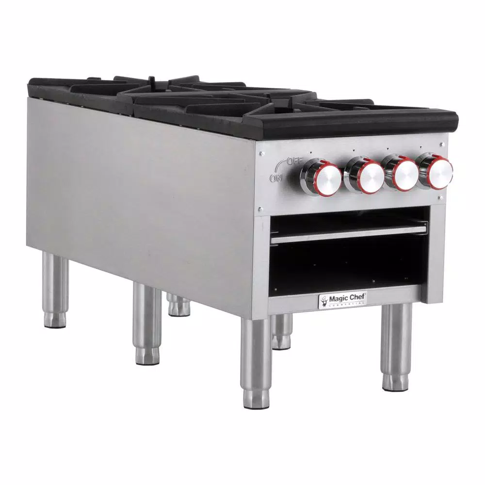 Magic Chef Commercial 2-Burner Natural Gas Stock Pot Range, 160,000 BTU, Stainless Steel