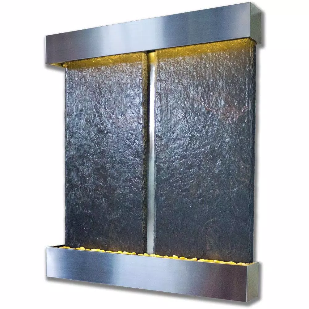 Water Wonders Nojoqui Falls Double Lightweight Slate Wall Fountain with Stainless Steel Trim