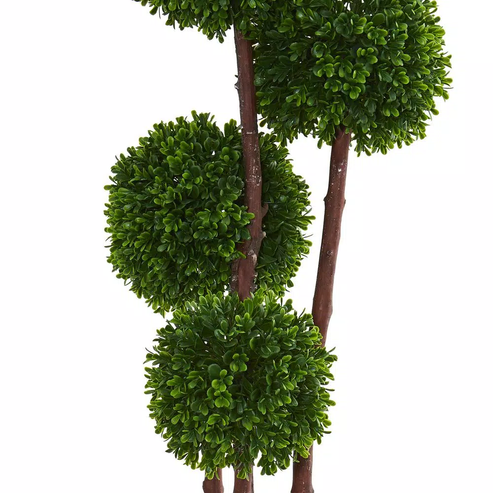 Nearly Natural 48 in. UV Resistant Artificial Boxwood Four Tier Topiary Tree in White Clay Planter