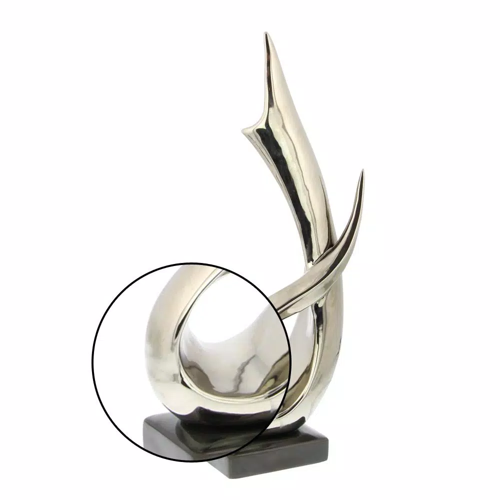 LITTON LANE Modern Reflections 17 in. Silver Porcelain Abstract Loop Sculpture with Black Base