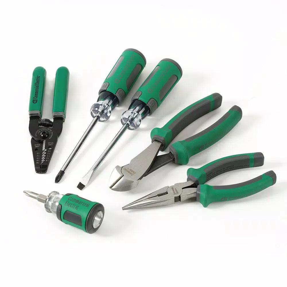 Commercial Electric 7-Piece Electrician's Tool Set with Pouch and Wire Cutting Pliers
