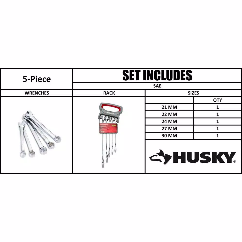 Husky 5-Piece Metric Extra Large Combination Wrench Set