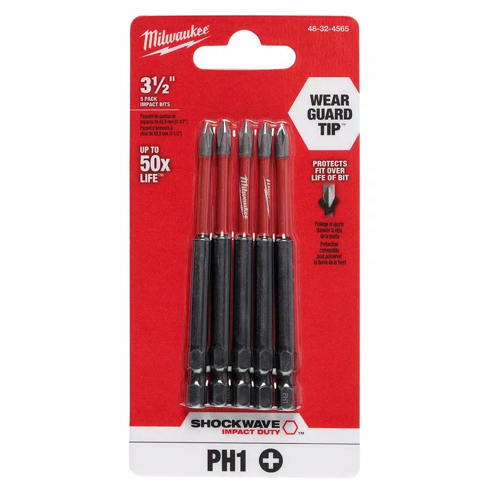 Milwaukee SHOCKWAVE Phillips #1 3.5 in. Impact Duty Steel Screwdriver Bits, 5-Pack