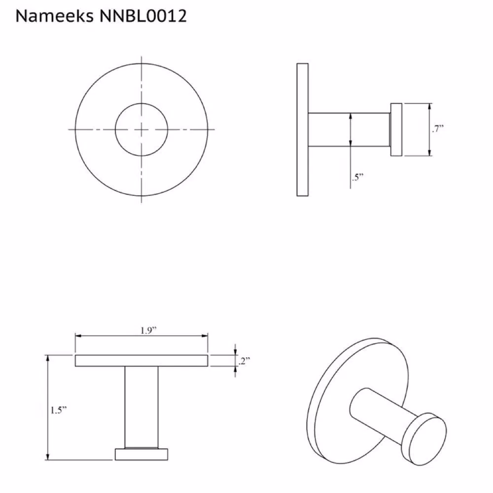 Nameeks Boutique Hotel Single Brass Robe/Towel Hook - Matte Black