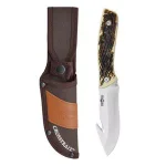 WESTERN Crosstail 4 in. Titanium Bonded Gut Hook Fixed Blade Knife with Stag Delrin Handle thumbnail 3