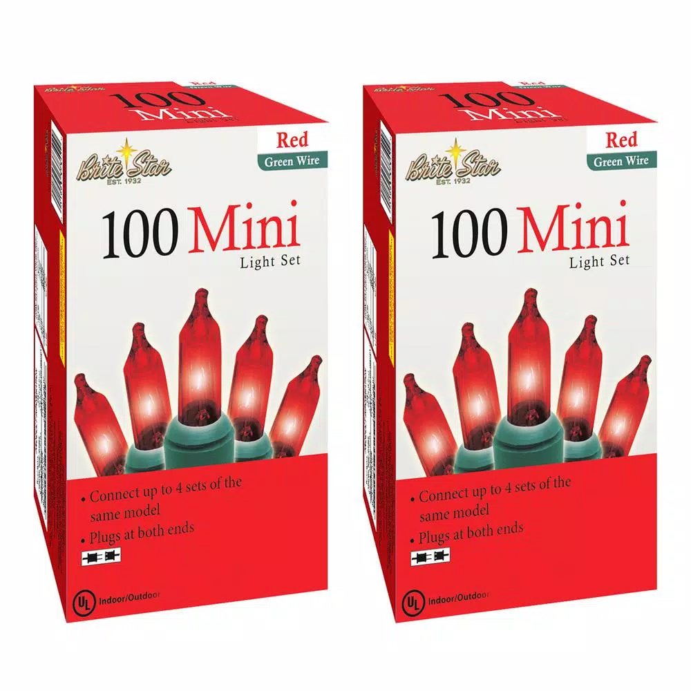 Brite Star Red Mini String Lights, 100-Count Incandescent, 2-Pack