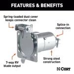 CURT 7-Way Round RV Blade Connector Socket, Vehicle Side, Diecast Metal thumbnail 3
