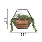 Flora Bunda 11 in. Hexagon Wood and Metal Faux Succulent Wall Planter Hanging Garden thumbnail 2
