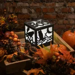 LUMABASE 4.75 in. Halloween Wooden Lantern with Multi-Orange LED Lights, Owl and Crow Design thumbnail 2