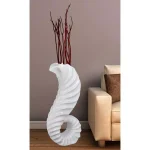 Uniquewise Large White Trumpet Horn Floor Vase - 31.5" Coastal Style Fiberglass Decor thumbnail 1