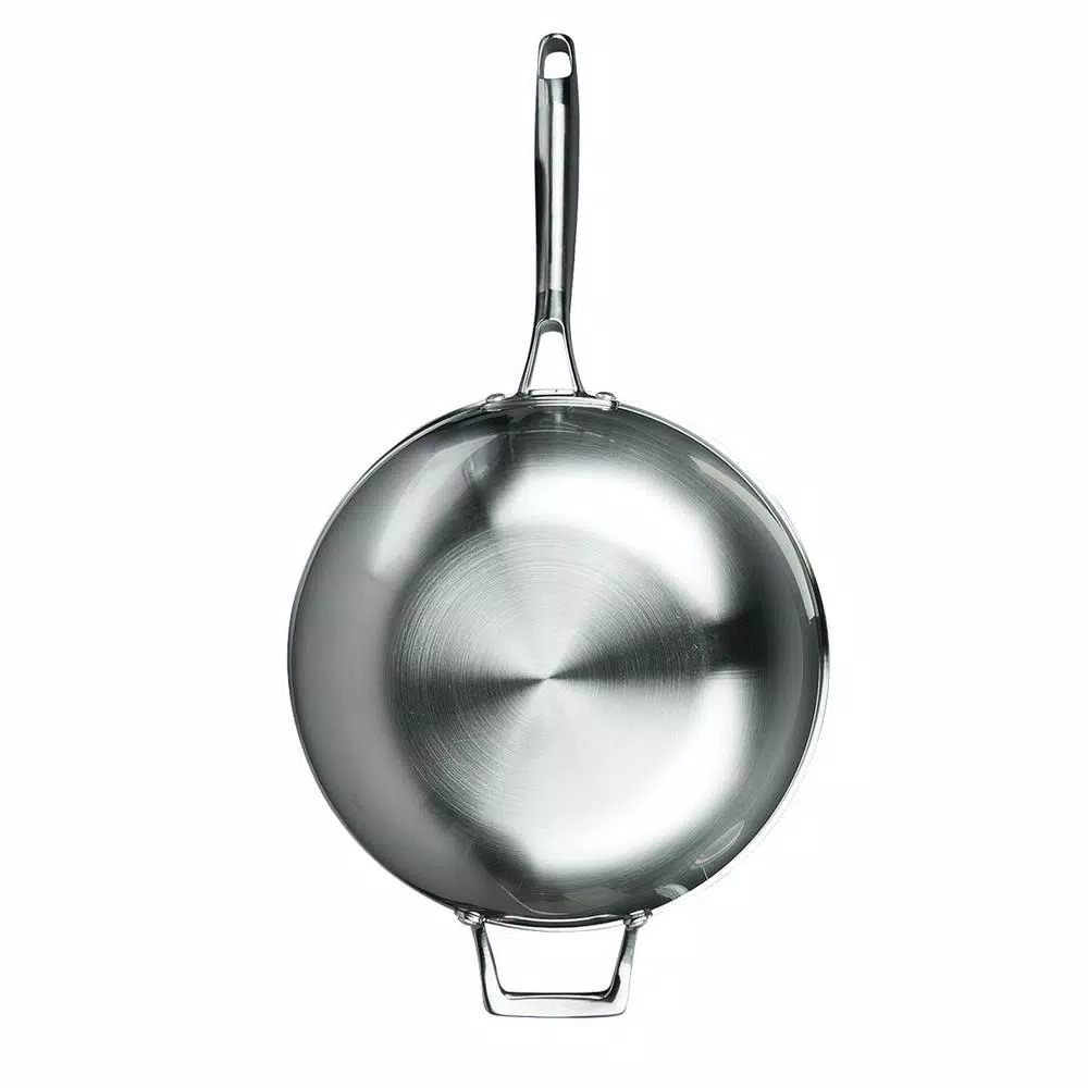MasterPan 11 in. 3-Ply Stainless Steel Non-Stick Wok with Glass Lid
