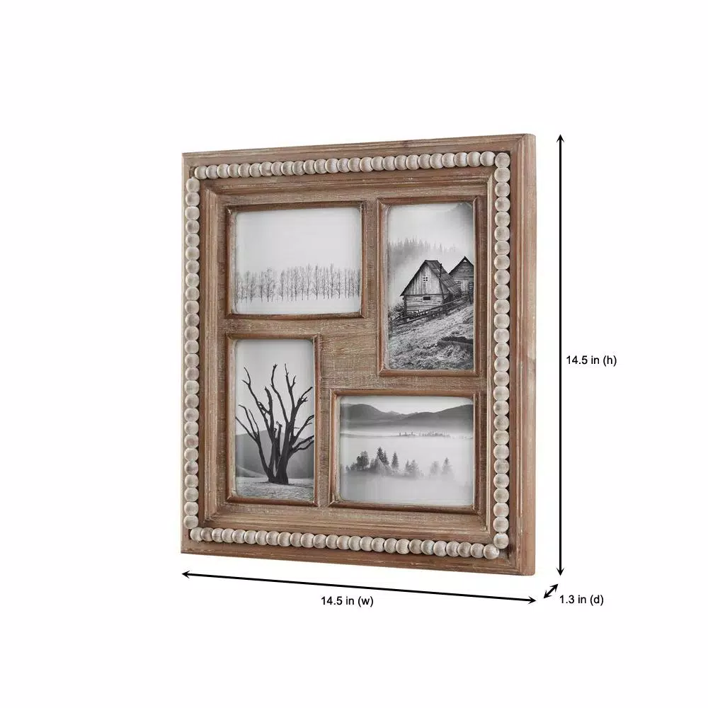 Home Decorators Collection Natural Beaded Wood 4-Opening Collage Picture Frame, 14.5 x 14.5 in, Brown