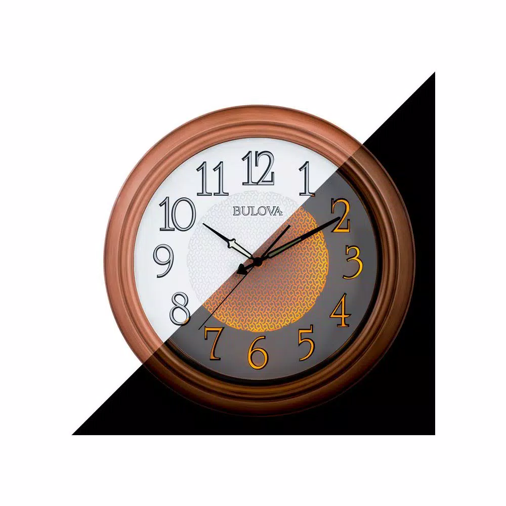 Bulova Providence 18 in. Aged Copper Round Wall Clock - Illuminated Outdoor/Indoor Weatherproof Clock