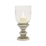 LITTON LANE 14" Tarnished Silver Glass Hurricane Candle Holder - Classic Fluted Pedestal thumbnail 2