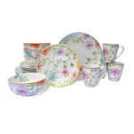 Euro Ceramica Charlotte 16-Piece Floral Multicolor Stoneware Dinnerware Set, Service for 4 thumbnail 1