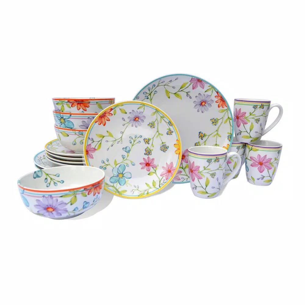Euro Ceramica Charlotte 16-Piece Floral Multicolor Stoneware Dinnerware Set, Service for 4
