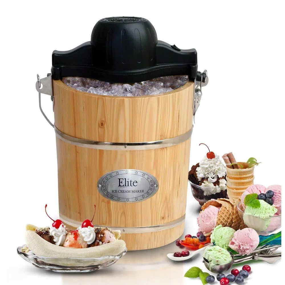 Elite Gourmet EIM-506 6 Qt. Old Fashioned Ice Cream Maker with Pine Wood Bucket