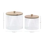 LITTON LANE White Iron Mesh Round Canisters with Wooden Lids, Set of 2 thumbnail 6