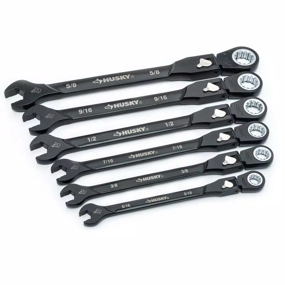 Husky 6-Piece SAE Flex-Head Ratcheting Wrench Set, 100-Position Locking