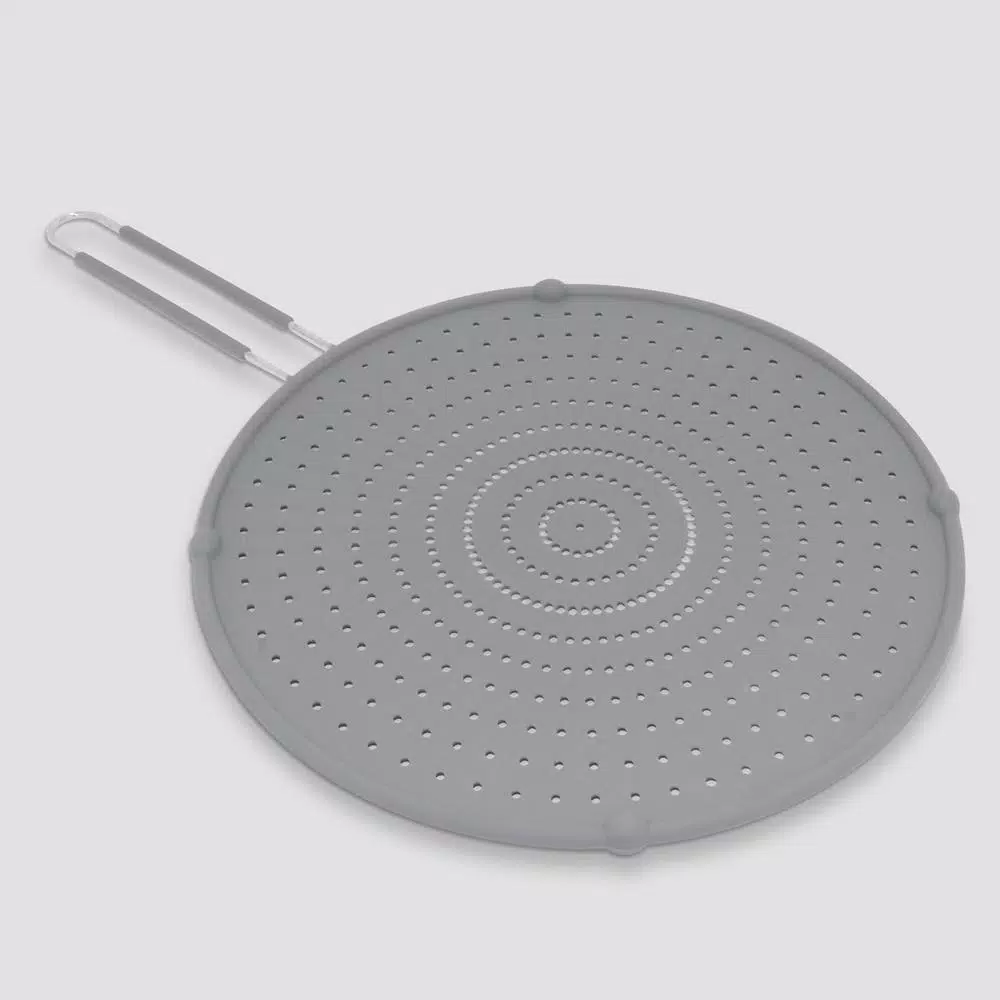 ExcelSteel 13 in. Gray Silicone Splatter Screen with Non-Slip Grip and Stainless Steel Frame