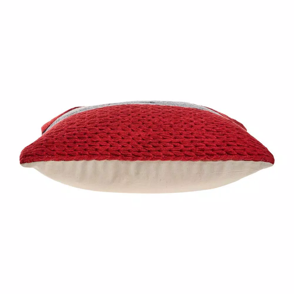 LR Home Bright Red Striped Throw Pillow, 20 in. x 20 in. Textured Cotton Accent Pillow