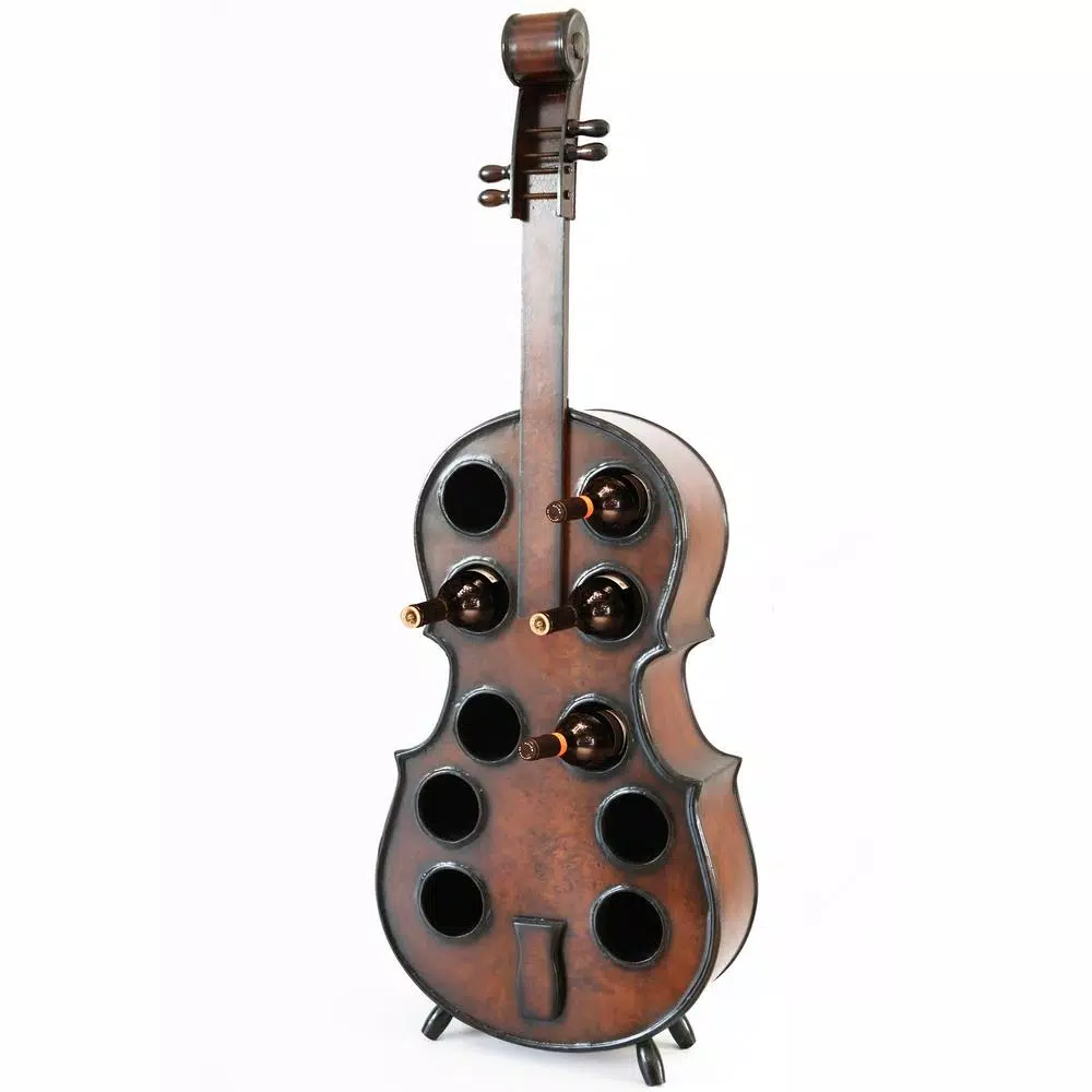 Vintiquewise Vintage Wooden Cello Shaped Wine Rack - 10 Bottle Floor Display