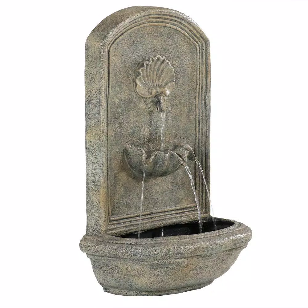 Sunnydaze Decor Seaside French Limestone Electric Outdoor Wall Fountain, Coastal Seashell Design