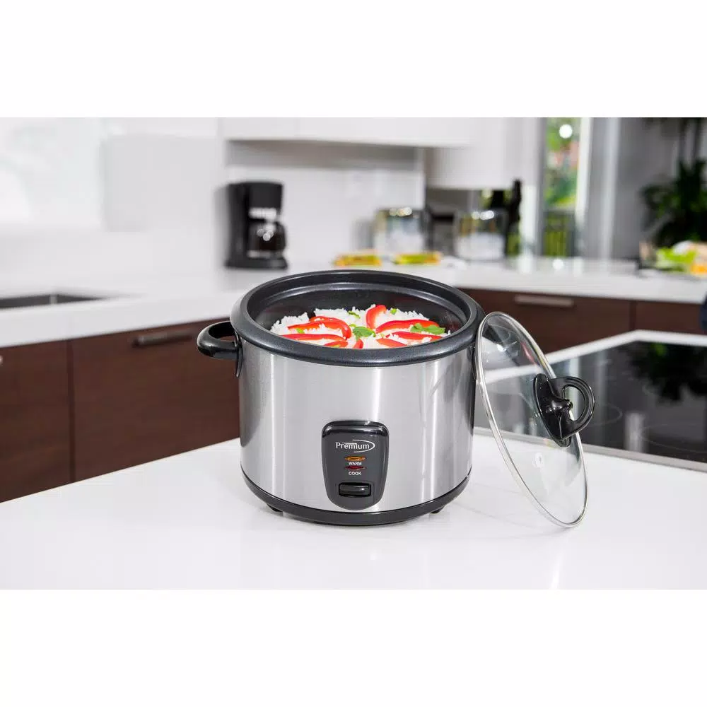 PREMIUM Deluxe 16-Cup Stainless Steel Rice Cooker with Non-Stick Pot