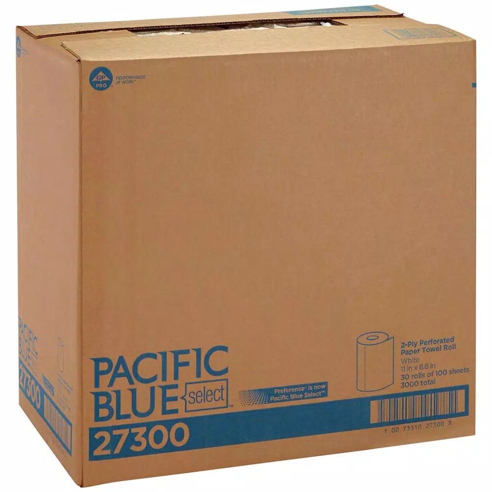 Georgia-Pacific Pacific Blue Select Perforated Paper Towels, 2-Ply, White, 100 Sheets per Roll, 30 Rolls per Carton