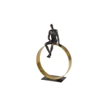 LITTON LANE Modern Textured Black Resin Man Figurine with Metallic Gold Circle Statue thumbnail 2